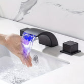 8 Inch Widespread 2 Handle 3 Hole Centerset Lead-Free Modern Bathroom Lavatory Faucet, Waterfall Spout RV Bathroom Vanity Sink Faucet With Water Supply Lines, Matte Black&Brushed Nickel&Chrome