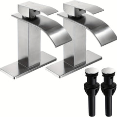 2 Sets Bathroom Faucets Vessel Sink Faucet Waterfall Bathroom Sink Faucet Modern Single Handle Bathroom Faucet With Deck Plate And Pop-Up Drain