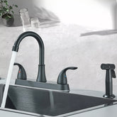 1pc 8 Inch Two-Handle Modern Kitchen Sink Faucet with Side Sprayer - High-Arc Spout, Matte Black Finish, 3-Hole or 4-Hole Installation, Water-Saving Design for RV & Household Sinks, Deck Mount, No Electricity Needed, Kitchen Sink Faucet, Rv Sink Upgrade,