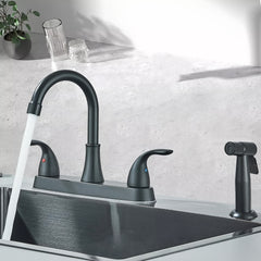 1pc 8 Inch Two-Handle Modern Kitchen Sink Faucet with Side Sprayer - High-Arc Spout, Matte Black Finish, 3-Hole or 4-Hole Installation, Water-Saving Design for RV & Household Sinks, Deck Mount, No Electricity Needed, Kitchen Sink Faucet, Rv Sink Upgrade,