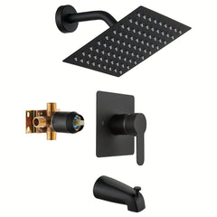 Matte Black 8 Inch Rainfall Showerhead 1set Complete Tub Shower Trim Kit With Solid Brass Rough-in Valve, Shower Faucet Set With Waterfall Tub Spout Bathtub Faucet Kit, Shower Tub Faucet Set