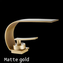 Becola Modern Art Bathroom Waterfall Faucet - Black Chrome & White Brass & Stainless Steel Sink Basin Tap, Dual Handle Hot/Cold Water Mixer, No Electricity Required, Contemporary Bath Sink Faucet for Kitchen or Bathroom, Bathroom Faucet, Sleek Elegant Des