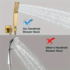 1set Shower System, 8/12 Inch Square High Pressure Rain Shower Head, Bathroom Luxury Rainfall Shower System Combo Set With Handheld Sprayer, Wall Mounted Shower Faucet Set, Rough-in Valve Body And Trim, Bathroom Accessories, Brushed Golden