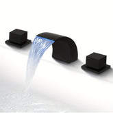 LED 8" Widespread Bathroom Faucet Waterfall Lavatory Faucets Basin Mixer Tap, 2 Crystal Knobs 3 Holes Polished Chrome Brushed Nickel Matte Black, 3 Hole 8 Inch with Light Deck Mount Vanity Sink Fixtures Faucet, Widespread Tap, Contemporary Design, Valve C