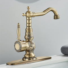 Antique Brass Centerset Lead-Free Modern Bathroom Vessel Faucet, Swivel Spout Single Handle Single Hole RV Bathroom Vanity Sink Faucet With Pop Up Drain With Overflow, 10" Deck Plate, Hot And Cold Water Supply Lines
