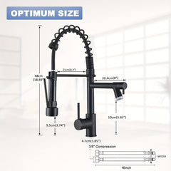 Commercial LED Backlit High-Arc Kitchen Faucet with 360° Swivel Spring Pull-Down Sprayer, Single Handle Hot & Cold Mixer Tap, Matte Black & Brushed Nickel Finish, Valve Core & US G9/16 Threads for RV, Home, Balcony, Rv Sink Fixture, Sleek Modern Faucet, H