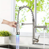 1pc Kitchen Faucet With Pull Down Sprayer LED Light, High Arc Kitchen Faucets - 304 Stainless Steel - Single Hole - For Bar Sink & RV - Modern & Stylish Kitchen Sink Faucet - Perfect Gift for Homeowners
