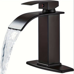 Bathroom Faucet Waterfall Bathroom Sink Faucet Single Hole 1 Or 3 Hole Mixer Tap Bathroom Vanity Faucet Farmhouse RV Bathroom Sink Faucet Set with 6" Deck Plate Deck Mount, Brushed Golden&Matte Black&Brushed Nickel&Chrome