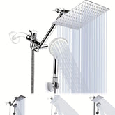 YAGATAP High-Pressure Rainfall Shower Head/Handheld Combo with 11 Inch Extension Arm, 3 Settings Adjustable Anti-Leak Shower Head, Height & Angle Adjustment, Stainless Steel, Square Shape, Polished Finish, Diverter Control, Wall-Mounted for Bathroom, Mode