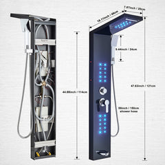 Modern Shower Panel Tower System - Wall-Mounted Bathroom Shower System with 5-in-1 Shower Modes (Rainfall, Waterfall, Massage Jets, Hand Shower), Stainless Steel Construction, Matte Black/Brushed Golden/ - for Home, Hotel, Spa, Resort - Easy Installation