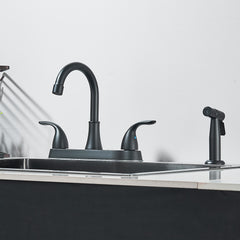 1pc 8 Inch Two-Handle Modern Kitchen Sink Faucet with Side Sprayer - High-Arc Spout, Matte Black Finish, 3-Hole or 4-Hole Installation, Water-Saving Design for RV & Household Sinks, Deck Mount, No Electricity Needed, Kitchen Sink Faucet, Rv Sink Upgrade,