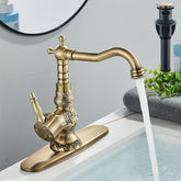 Antique Brass Centerset Lead-Free Modern Bathroom Vessel Faucet, Swivel Spout Single Handle Single Hole RV Bathroom Vanity Sink Faucet With Pop Up Drain With Overflow, 10" Deck Plate, Hot And Cold Water Supply Lines