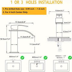 Bathroom Faucet Waterfall Bathroom Sink Faucet Single Hole 1 Or 3 Hole Mixer Tap Bathroom Vanity Faucet Farmhouse RV Bathroom Sink Faucet Set with 6" Deck Plate Deck Mount, Brushed Golden&Matte Black&Brushed Nickel&Chrome