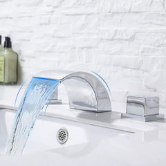 8 Inch Widespread 2 Handle 3 Hole Centerset Lead-Free Modern Bathroom Lavatory Faucet, Waterfall Spout RV Bathroom Vanity Sink Faucet With Water Supply Lines, Matte Black&Brushed Nickel&Chrome