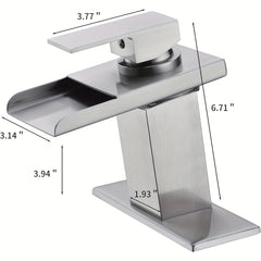 Waterfall Bathroom Faucet Brushed Nickel Led Light 3 Colors Changing Spout Single Handle Lavatory Vanity Sink Faucet One Hole With Deck Plate Bath Basin Deck Mount Commercial