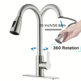 1pc Kitchen Faucet With Pull-Down Spray Single Handle High Arc Commercial Brushed Nickel Kitchen Sink Faucet With Deck Plate, Suitable For Bar Laundry RV Farmhouse (Matte Black&Brushed Nickel)