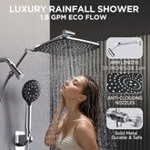 High Pressure 11.8 Inch Rain Shower Head Combo with Extension Arm- Wide Showerhead with 6 Handheld Water Spray - Adjustable Dual Showerhead with Anti-Clog Nozzles - Silvery Chrome, High Pressure Shower Head And Hose Set, Shower Head Rainfall Adjustable, D