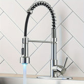 1pc Modern High Arc Kitchen Faucet with LED Light Pull-Down Sprayer, Single Handle, Brushed Nickel Finish, 10" Deck Plate, Water-Powered LED Lighting (No Wiring Needed), for Kitchen Island, Bar, RV Sink - Compatible with US Plumbing Pipes, Kitchen Sink Fa
