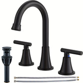 Matte Black 2 Handle Centerset Lead-Free Modern Bathroom Faucet, 360 Swivel Spout 3 Hole RV Bathroom Vanity Sink Faucet With Pop Up Drain And Water Supply Lines