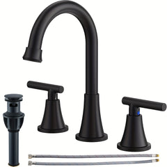 Matte Black 2 Handle Centerset Lead-Free Modern Bathroom Faucet, 360 Swivel Spout 3 Hole RV Bathroom Vanity Sink Faucet With Pop Up Drain And Water Supply Lines