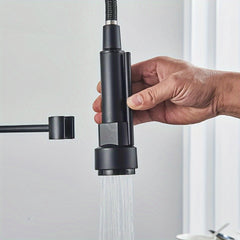 1pc Modern Oil Rubbed Bronze Kitchen Faucet with Pull-Down Sprayer, High Pressure Single Handle, Commercial Double-Headed Brass Sink Faucet, Deck Plate Included, Water-Saving, Ceramic Valve, Deck Mount, No Electricity Needed, G9/16 Threads, Kitchen Faucet