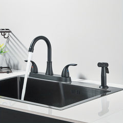 1pc 8 Inch Two-Handle Modern Kitchen Sink Faucet with Side Sprayer - High-Arc Spout, Matte Black Finish, 3-Hole or 4-Hole Installation, Water-Saving Design for RV & Household Sinks, Deck Mount, No Electricity Needed, Kitchen Sink Faucet, Rv Sink Upgrade,