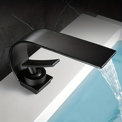 Becola Modern Art Bathroom Waterfall Faucet - Black Chrome & White Brass & Stainless Steel Sink Basin Tap, Dual Handle Hot/Cold Water Mixer, No Electricity Required, Contemporary Bath Sink Faucet for Kitchen or Bathroom, Bathroom Faucet, Sleek Elegant Des