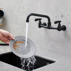 Modern Commercial & Residential Kitchen Faucet - Heavy-Duty 8" Center, Matte Black/Brushed nickel finishes, Wide-Swivel Spout, Easy Installation for Home & Restaurant Kitchens - Faucet, Contemporary Style, Highquality Finish, Wallmounted Sink, Interior De