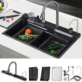 31.5 * 18.4 * 8 INCH Two Waterfalls Nano Kitchen Sink, Stainless Steel Smart Kitchen Sinks, Multifunctional Workstation Kitchen Sink with Digital Display Pull-Out Faucet And Accessories, Multifunctional Kitchen Sink, Kitchen Sink Accessories, Kitchen Fauc