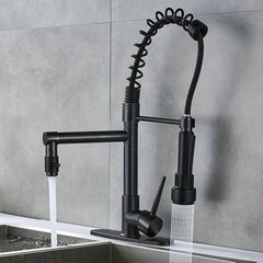 1pc Modern Oil Rubbed Bronze Kitchen Faucet with Pull-Down Sprayer, High Pressure Single Handle, Commercial Double-Headed Brass Sink Faucet, Deck Plate Included, Water-Saving, Ceramic Valve, Deck Mount, No Electricity Needed, G9/16 Threads, Kitchen Faucet