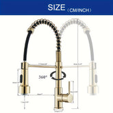1 Set Modern Kitchen Faucet with Spring LED Pull Down Sprayer, 360° Rotation, Hot & Cold Water Mixer Sink Tap for Home & Balcony, Single Handle One Hole Commercial Kitchen Sink Faucet with Deck Plate, High Arc, Polished Golden