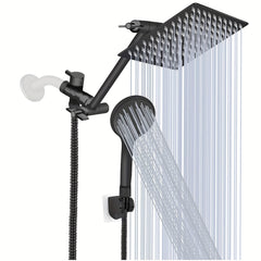 YAGATAP High-Pressure Rainfall Shower Head/Handheld Combo with 11 Inch Extension Arm, 3 Settings Adjustable Anti-Leak Shower Head, Height & Angle Adjustment, Stainless Steel, Square Shape, Polished Finish, Diverter Control, Wall-Mounted for Bathroom, Mode