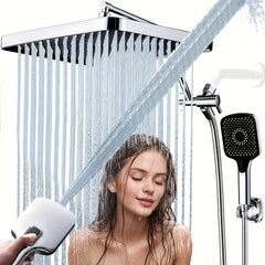Luxury 13-Inch Rainfall Shower Head with Handheld Spray - 4 Modes, Adjustable Arm & 3-Way Diverter Valve, Matte Black & Chrome Finish - Ideal for Home Decor & Gifts
