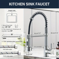 1pc Modern High Arc Kitchen Faucet with LED Light Pull-Down Sprayer, Single Handle, Brushed Nickel Finish, 10" Deck Plate, Water-Powered LED Lighting (No Wiring Needed), for Kitchen Island, Bar, RV Sink - Compatible with US Plumbing Pipes, Kitchen Sink Fa