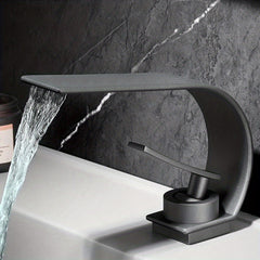 Becola Modern Art Bathroom Waterfall Faucet - Black Chrome & White Brass & Stainless Steel Sink Basin Tap, Dual Handle Hot/Cold Water Mixer, No Electricity Required, Contemporary Bath Sink Faucet for Kitchen or Bathroom, Bathroom Faucet, Sleek Elegant Des