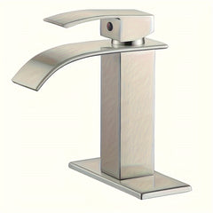 Bathroom Faucet Waterfall Bathroom Sink Faucet Single Hole 1 Or 3 Hole Mixer Tap Bathroom Vanity Faucet Farmhouse RV Bathroom Sink Faucet Set with 6" Deck Plate Deck Mount, Brushed Golden&Matte Black&Brushed Nickel&Chrome