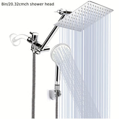 YAGATAP High-Pressure Rainfall Shower Head/Handheld Combo with 11 Inch Extension Arm, 3 Settings Adjustable Anti-Leak Shower Head, Height & Angle Adjustment, Stainless Steel, Square Shape, Polished Finish, Diverter Control, Wall-Mounted for Bathroom, Mode