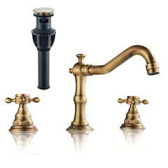 8 Inch Widespread Bathroom Sink Faucet 2 Cross Handles 3 Hole Antique Brass Bathroom Vanity Faucet Deck Mount Basin Mixer Tap With Overflow Pop-up Drain