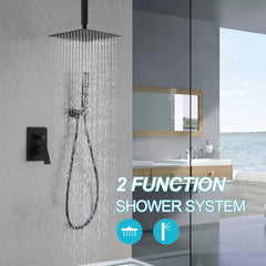 1set Luxury Rainfall Shower System - 8/12/16 Inch Square High Pressure Rain Shower Head, Handheld Sprayer, Ceiling Mounted Faucet Set - Matte Black, Brushed Nickel, Chrome - for Bathroom Remodeling - Perfect Gift for Homeowners
