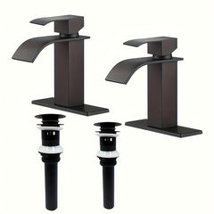2 Sets Bathroom Faucets Vessel Sink Faucet Waterfall Bathroom Sink Faucet Modern Single Handle Bathroom Faucet With Deck Plate And Pop-Up Drain