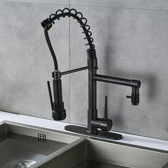 1pc Modern Oil Rubbed Bronze Kitchen Faucet with Pull-Down Sprayer, High Pressure Single Handle, Commercial Double-Headed Brass Sink Faucet, Deck Plate Included, Water-Saving, Ceramic Valve, Deck Mount, No Electricity Needed, G9/16 Threads, Kitchen Faucet