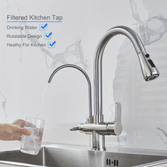 Kitchen Sink Faucet With Pull Down Sprayer 2 Handle 3 In 1 Water Filter Purifier Faucets Brushed Nickel Pull Out Sprayer Drinking Water Filter Purifier Mixer Tap