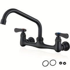 Modern Commercial & Residential Kitchen Faucet - Heavy-Duty 8" Center, Matte Black/Brushed nickel finishes, Wide-Swivel Spout, Easy Installation for Home & Restaurant Kitchens - Faucet, Contemporary Style, Highquality Finish, Wallmounted Sink, Interior De