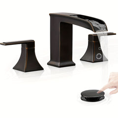 8 Inch Widespread Bathroom Sink Faucet - Antique Brass & Oil Rubbed Bronze, 2-Handle (Hot/Cold) Deck Mount Vanity Faucet with Overflow, Heavy-Duty Commercial/Residential Use, 3-Hole Installation (Hardware Included) - Valve Mixer, Bathroom Faucet, Faucet F