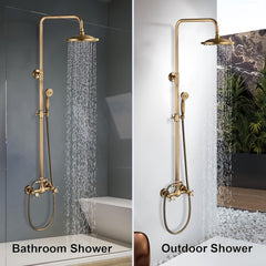 [Antique Brass Shower Faucet] 8" Rainfall Antique Brass Exposed Bathtub Shower Faucet - Wall Mounted Double Cross Handles Adjustable Handheld Sprayer Shower Fixture Set For Bathroom Or Backyard