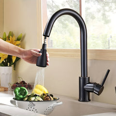 1pc Brushed Nickel High Arc Single Handle Kitchen Faucet with Pull-Down Sprayer, Stainless Steel Commercial/Residential RV Sink Faucet, Valve Core & Quick-Connect Hoses ( G9/16 Threads) - Easy One-Hole Installation, Water Faucet, Faucet Kitchen, Kitchen W