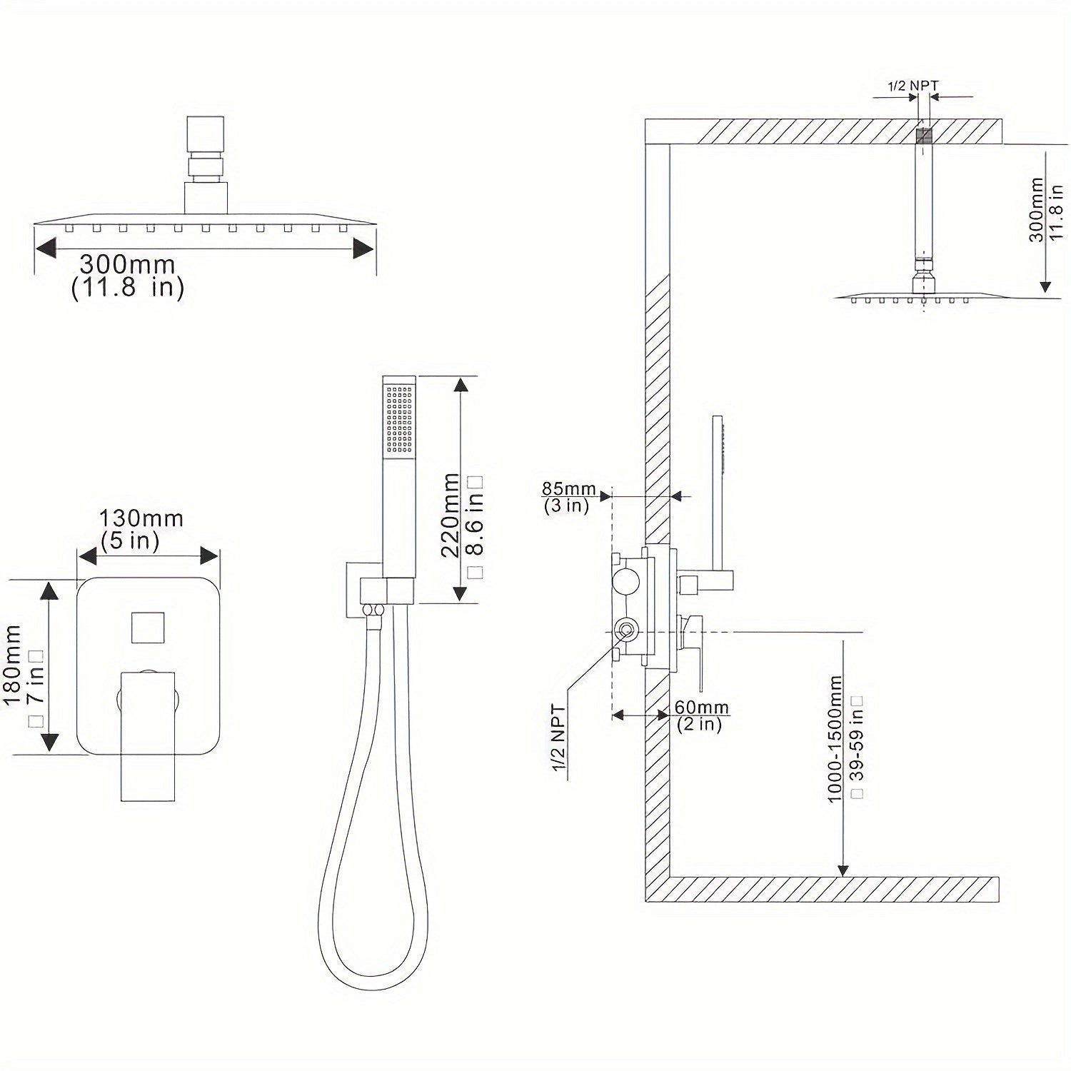 [Luxury Shower System] 12 Inch Luxury Rain Shower System, 1set | High Pressure Square Rain Shower Head, Bathroom Combo Set With Handheld Sprayer, Ceiling Mounted Shower Faucet Set, Rough-in Valve Body And Trim, Brushed Gold