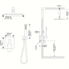 [Luxury Shower System] 12 Inch Luxury Rain Shower System, 1set | High Pressure Square Rain Shower Head, Bathroom Combo Set With Handheld Sprayer, Ceiling Mounted Shower Faucet Set, Rough-in Valve Body And Trim, Brushed Gold