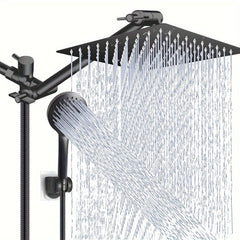 [High Pressure Rainfall Shower Head] 12 Inch High Pressure Rainfall Shower Head - 9 Settings Adjustable Anti-leak Shower Head/Handheld Shower Combo with 11 Inch Extension Arm and Holder/Hose