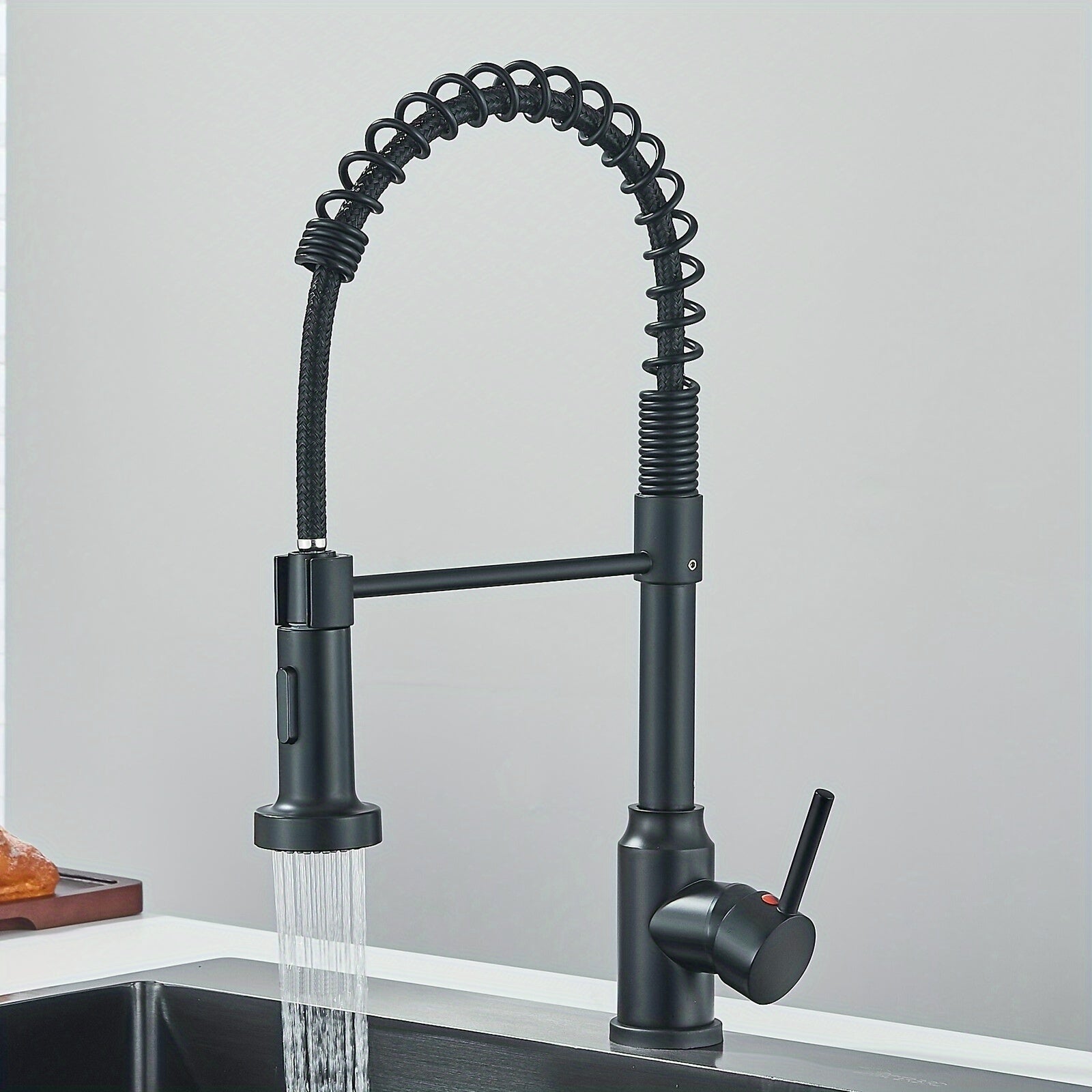 [Modern Kitchen Faucet] Modern Matte Black & Brushed Nickel Single Handle Kitchen Faucet | Pull-Out Spray, Water-Saving Dual Function, 304 Stainless Steel, Single Hole Installation, No Electricity Needed - Durable Kitchenware